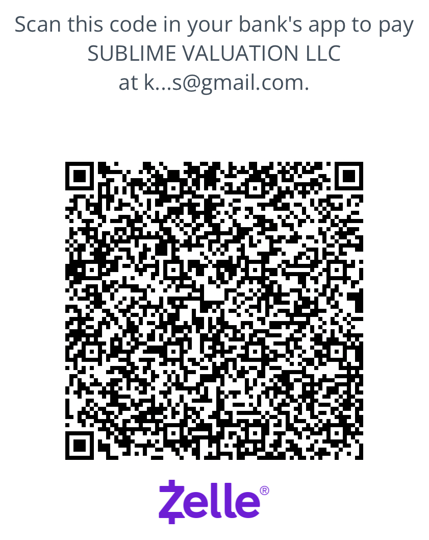 QR code to pay Sublime Valuation LLC via Zelle using your bank's app
